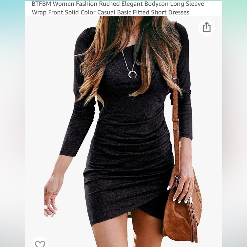 BTFBM Rutched Black Bodycon Long Sleeve Dress Size S Never worn